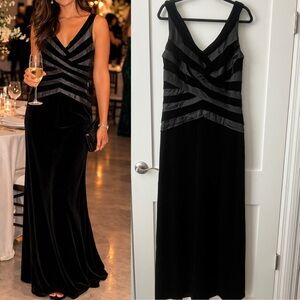 Tadashi Collection Classic Sleeveless Velvet & Silk Evening Gown Black Sz 12